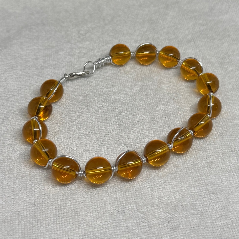Amber Beaded Bracelet with Silver Accents